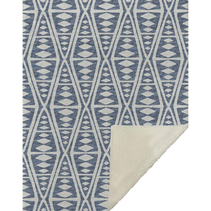 50" X 70" Blue And Ivory Microfiber Geometric Plush Throw Blanket