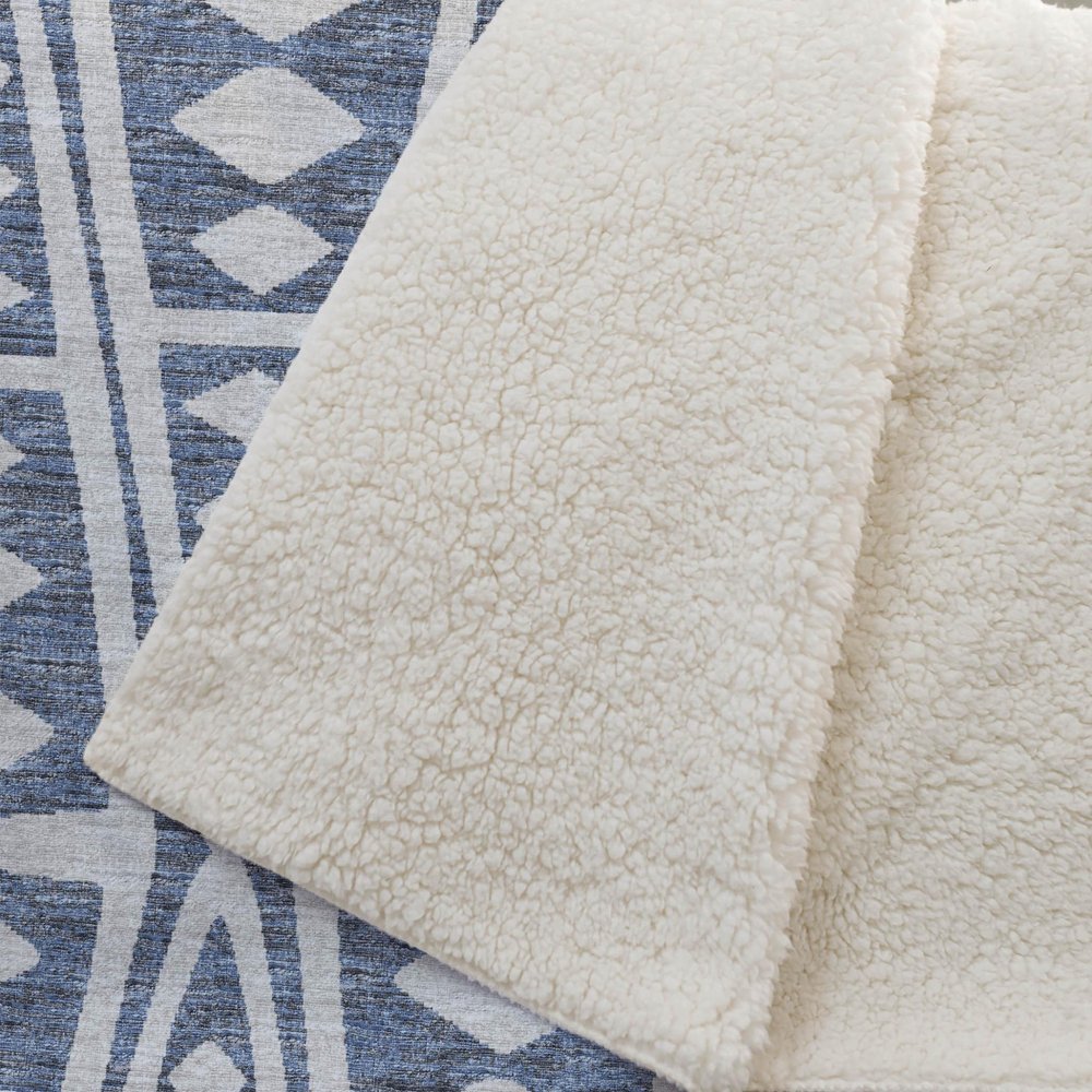 50" X 70" Blue And Ivory Microfiber Geometric Plush Throw Blanket