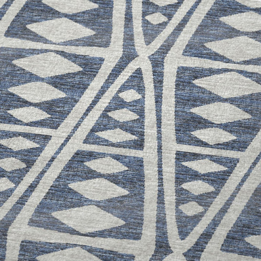 50" X 70" Blue And Ivory Microfiber Geometric Plush Throw Blanket
