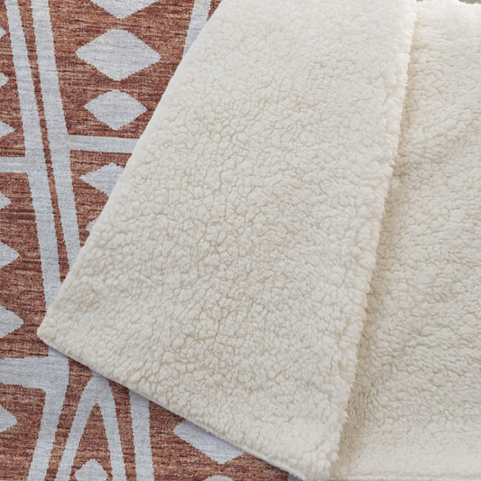 50" X 70" Rust And Beige Geometric Polyester Woven Plush Throw Blanket