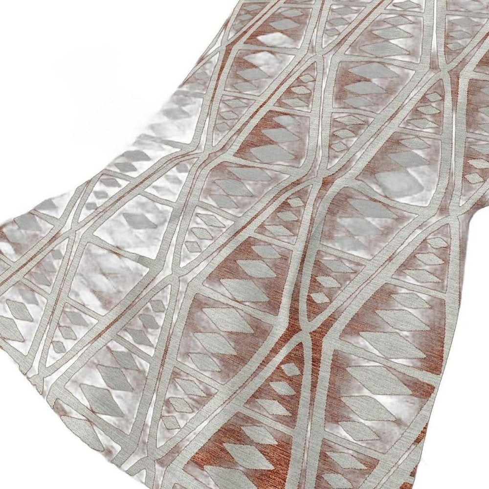 50" X 70" Rust And Beige Geometric Polyester Woven Plush Throw Blanket