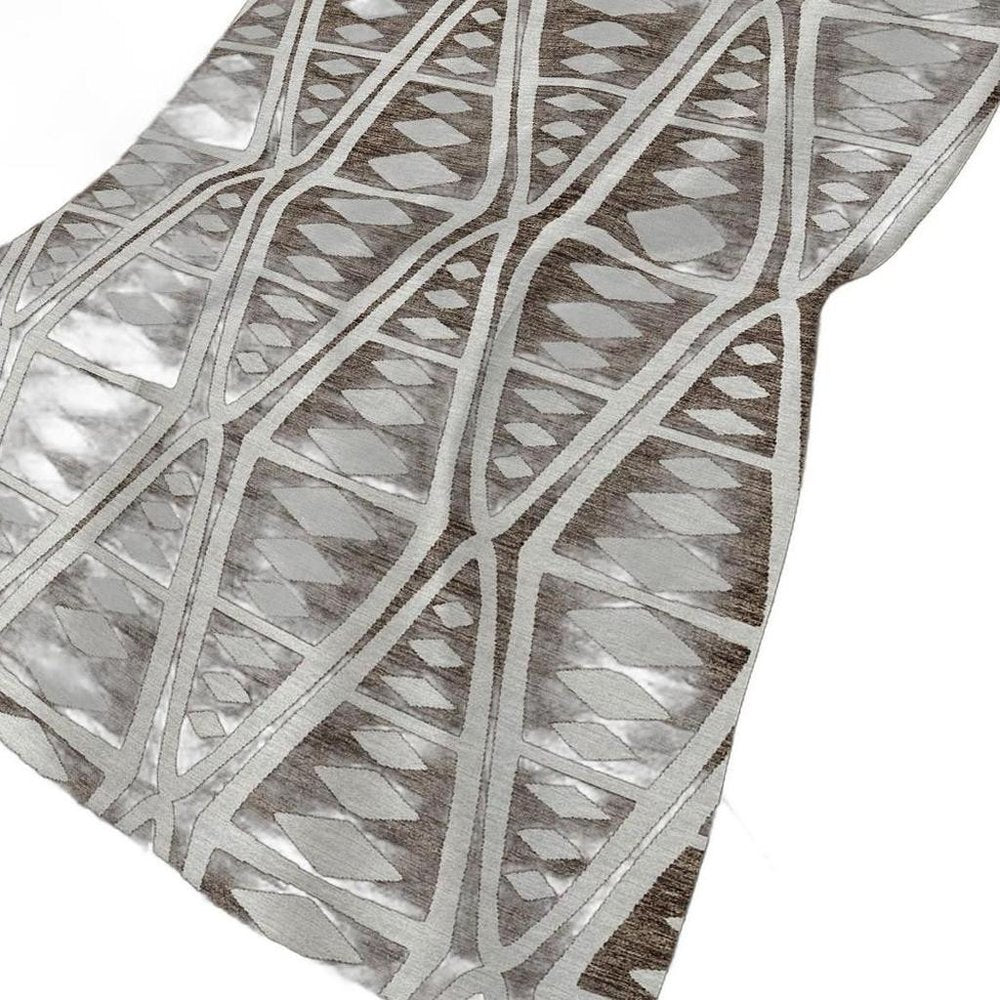 50" X 70" Brown And Ivory Geometric Polyester Woven Plush Throw Blanket