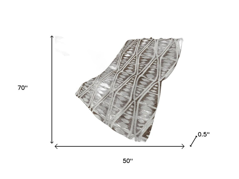 50" X 70" Brown And Ivory Geometric Polyester Woven Plush Throw Blanket