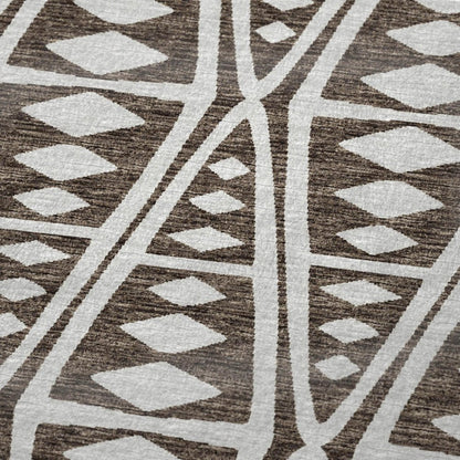 50" X 70" Brown And Ivory Geometric Polyester Woven Plush Throw Blanket