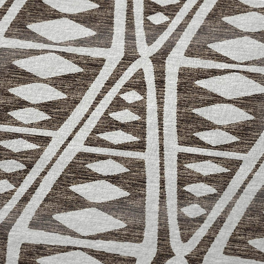 50" X 70" Brown And Ivory Geometric Polyester Woven Plush Throw Blanket