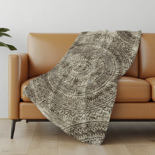 50" X 70" Brown And Beige Floral Polyester Woven Plush Throw Blanket
