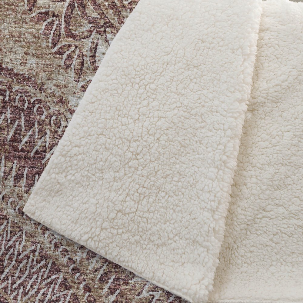 50" X 70" Rust And Beige Floral Polyester Woven Plush Throw Blanket