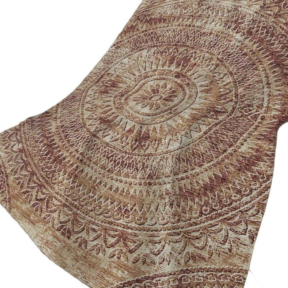 50" X 70" Rust And Beige Floral Polyester Woven Plush Throw Blanket