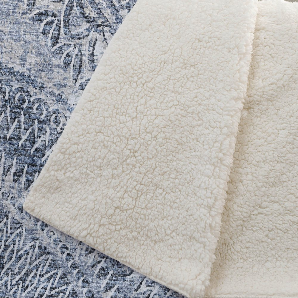 50" X 70" Blue And Ivory Floral Polyester Woven Plush Throw Blanket