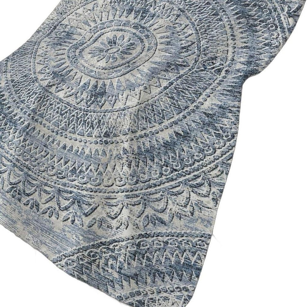 50" X 70" Blue And Ivory Floral Polyester Woven Plush Throw Blanket