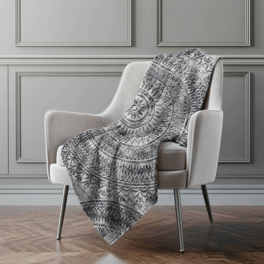 50" X 70" Gray And Charcoal Floral Polyester Woven Plush Throw Blanket