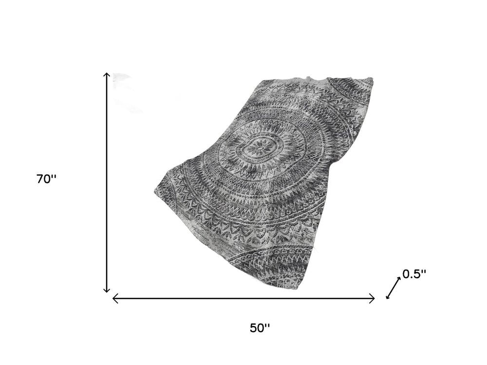 50" X 70" Gray And Charcoal Floral Polyester Woven Plush Throw Blanket