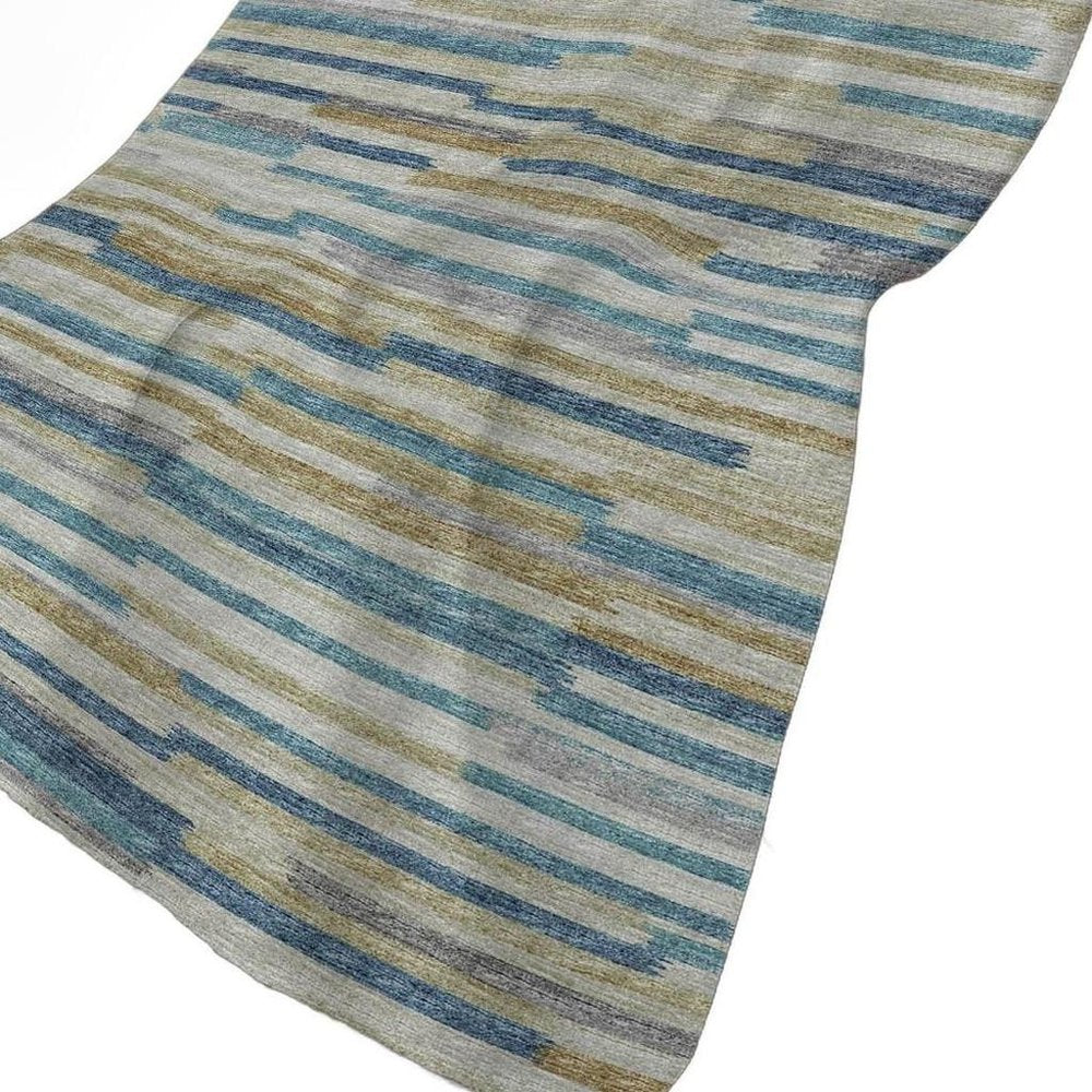 50" X 70" Blue Gold And Beige Abstract Polyester Woven Plush Throw Blanket