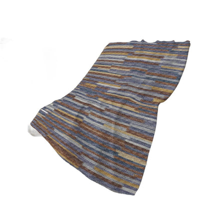 50" X 70" Blue Chocolate And Beige Abstract Polyester Woven Plush Throw Blanket