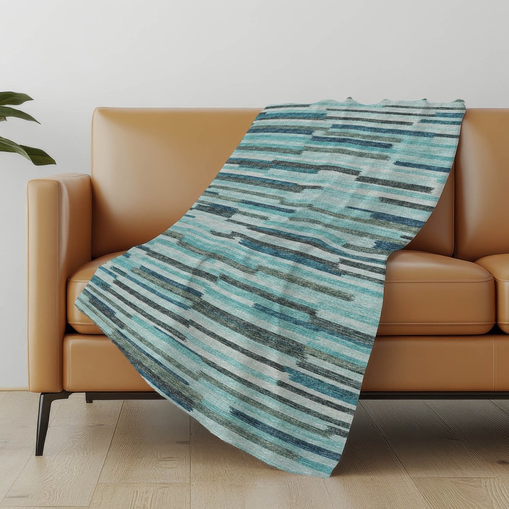 50" X 70" Turquoise And Gray Abstract Polyester Woven Plush Throw Blanket