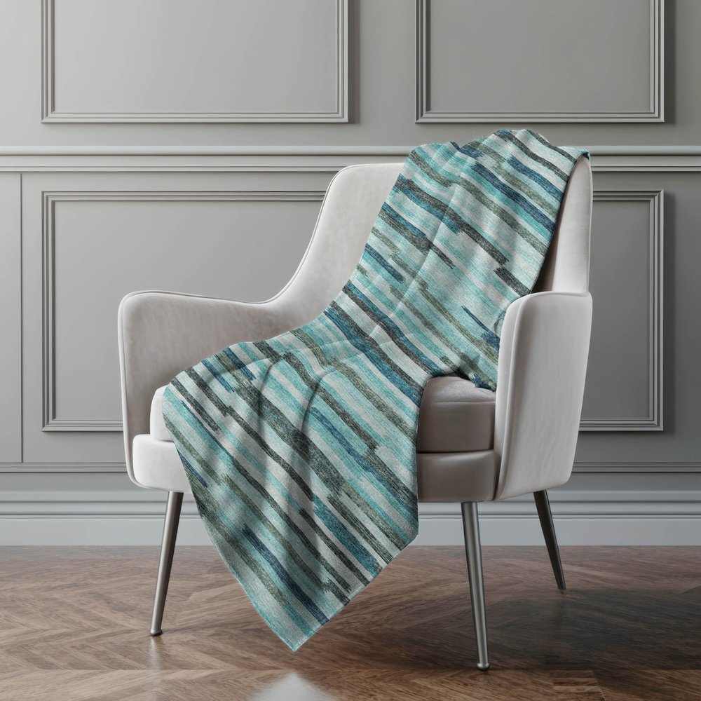 50" X 70" Turquoise And Gray Abstract Polyester Woven Plush Throw Blanket