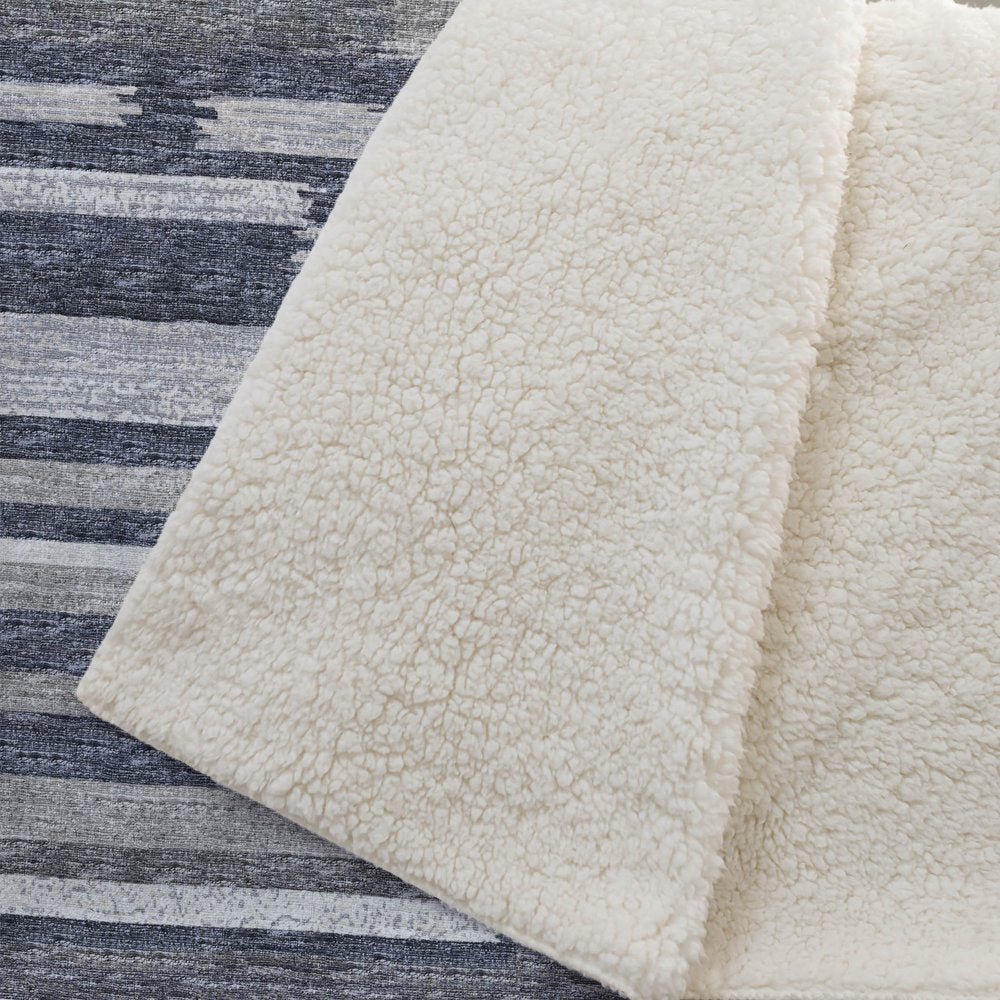 50" X 70" Gray And Charcoal Abstract Polyester Woven Plush Throw Blanket