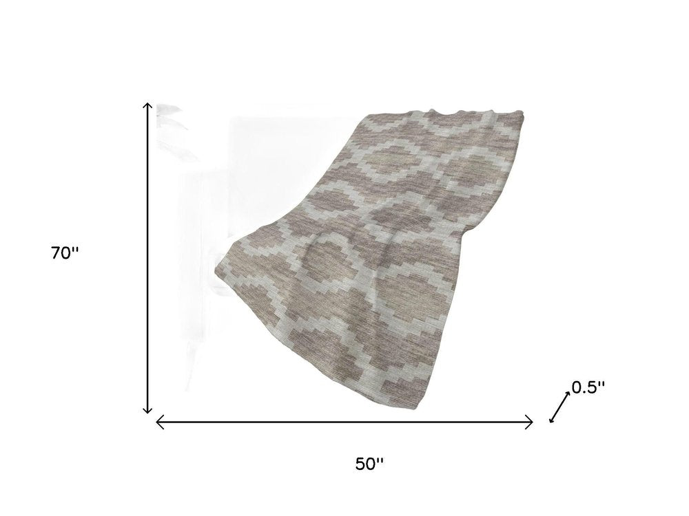 50" X 70" Tan And Beige Geometric Polyester Woven Plush Throw Blanket