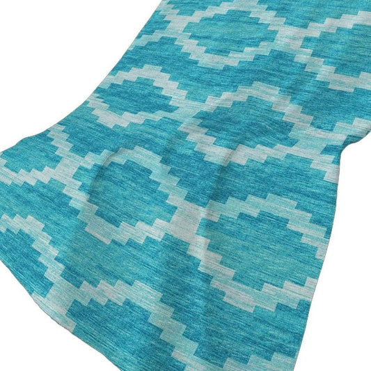 50" X 70" Turquoise And Aqua Geometric Plush Throw Blanket