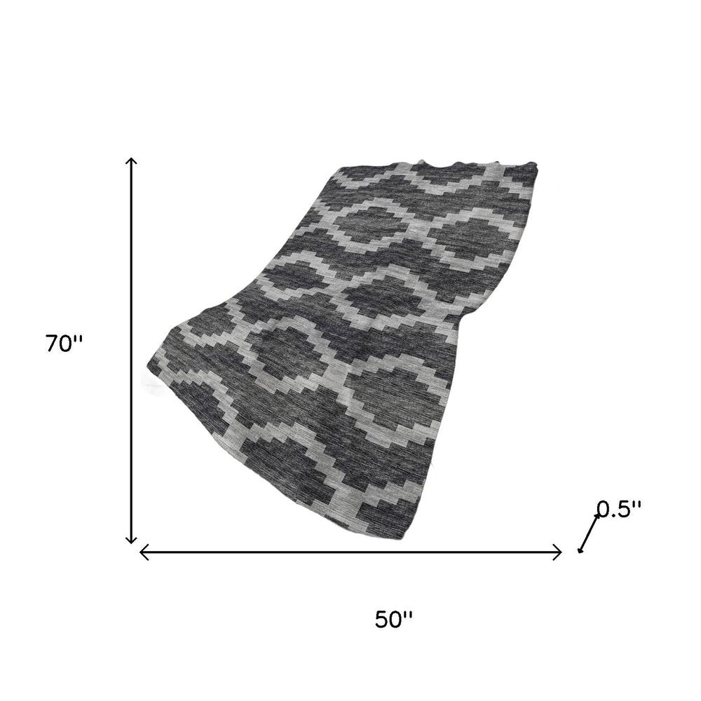 50" X 70" Gray And Charcoal Geometric Polyester Woven Plush Throw Blanket