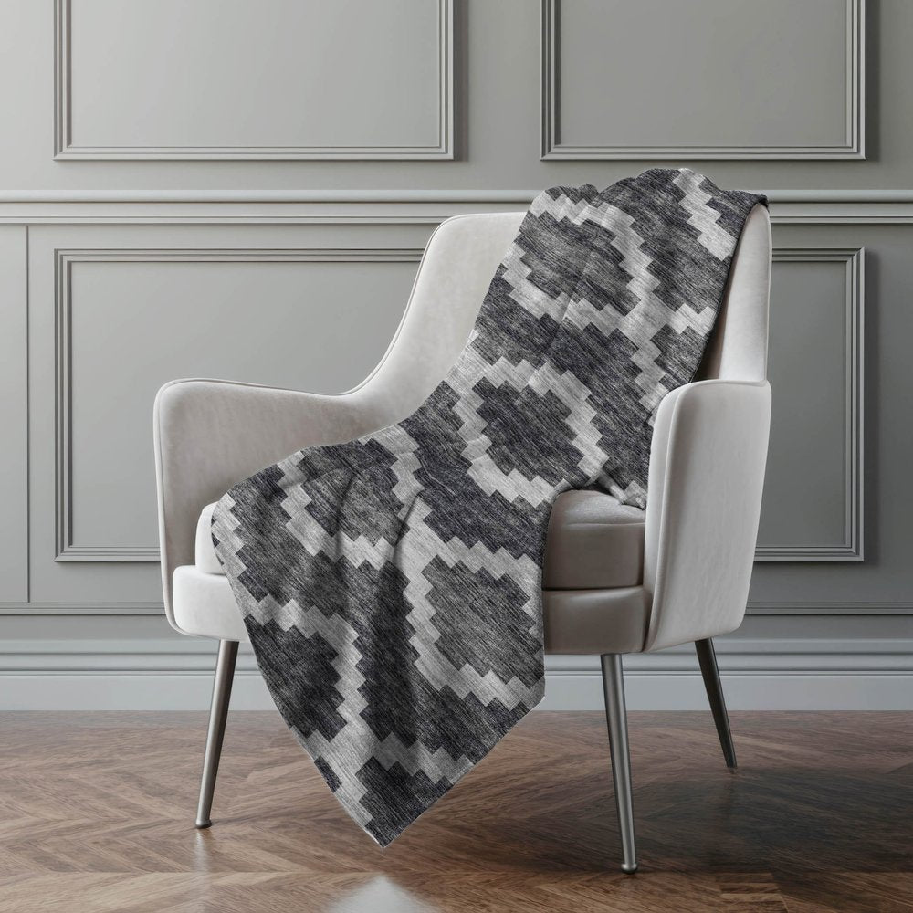 50" X 70" Gray And Charcoal Geometric Polyester Woven Plush Throw Blanket