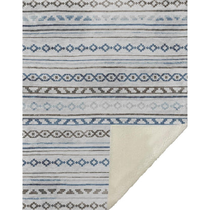 50" X 70" Gray Blue And Ivory Microfiber Geometric Plush Throw Blanket