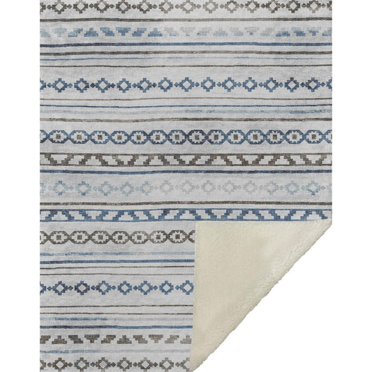 50" X 70" Gray Blue And Ivory Microfiber Geometric Plush Throw Blanket