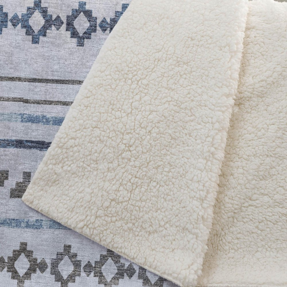 50" X 70" Gray Blue And Ivory Microfiber Geometric Plush Throw Blanket