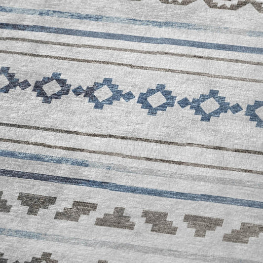 50" X 70" Gray Blue And Ivory Microfiber Geometric Plush Throw Blanket