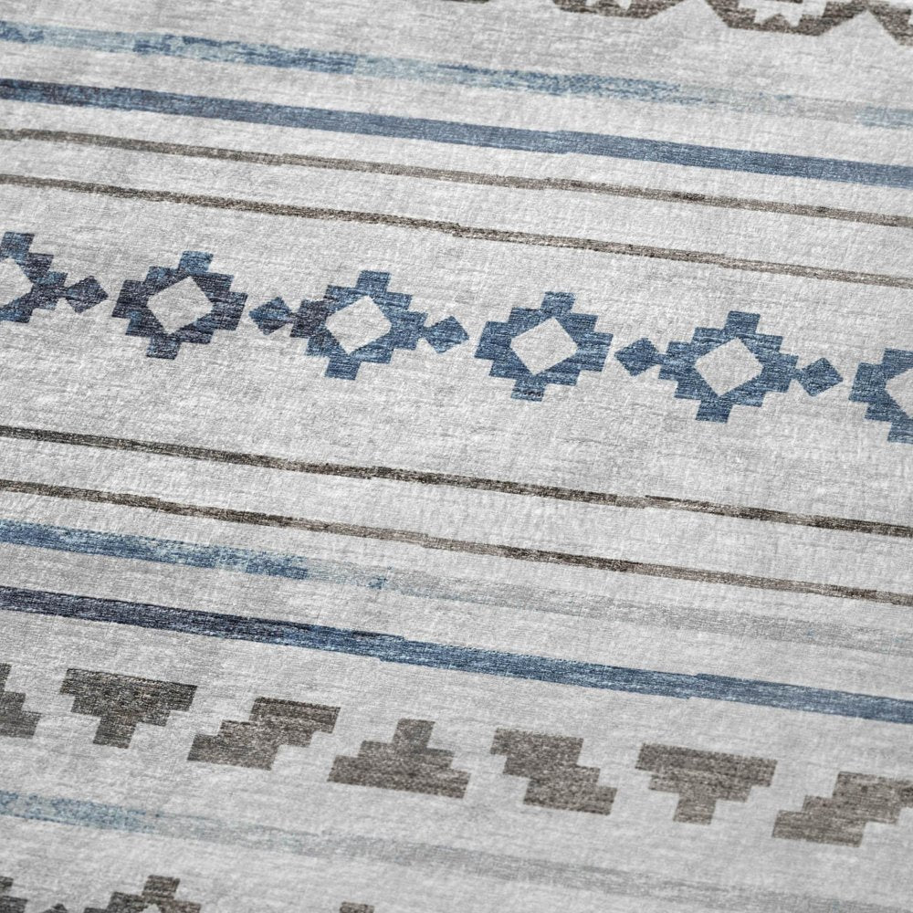 50" X 70" Gray Blue And Ivory Geometric Microfiber Plush Throw Blanket