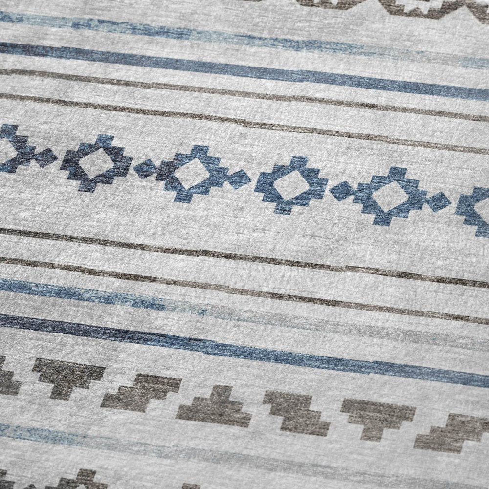 50" X 70" Gray Blue And Ivory Geometric Polyester Woven Plush Throw Blanket