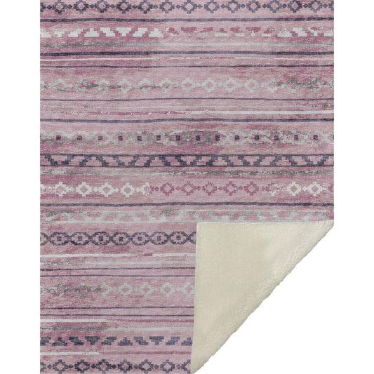 50" X 70" Pink Gray And Ivory Microfiber Geometric Plush Throw Blanket