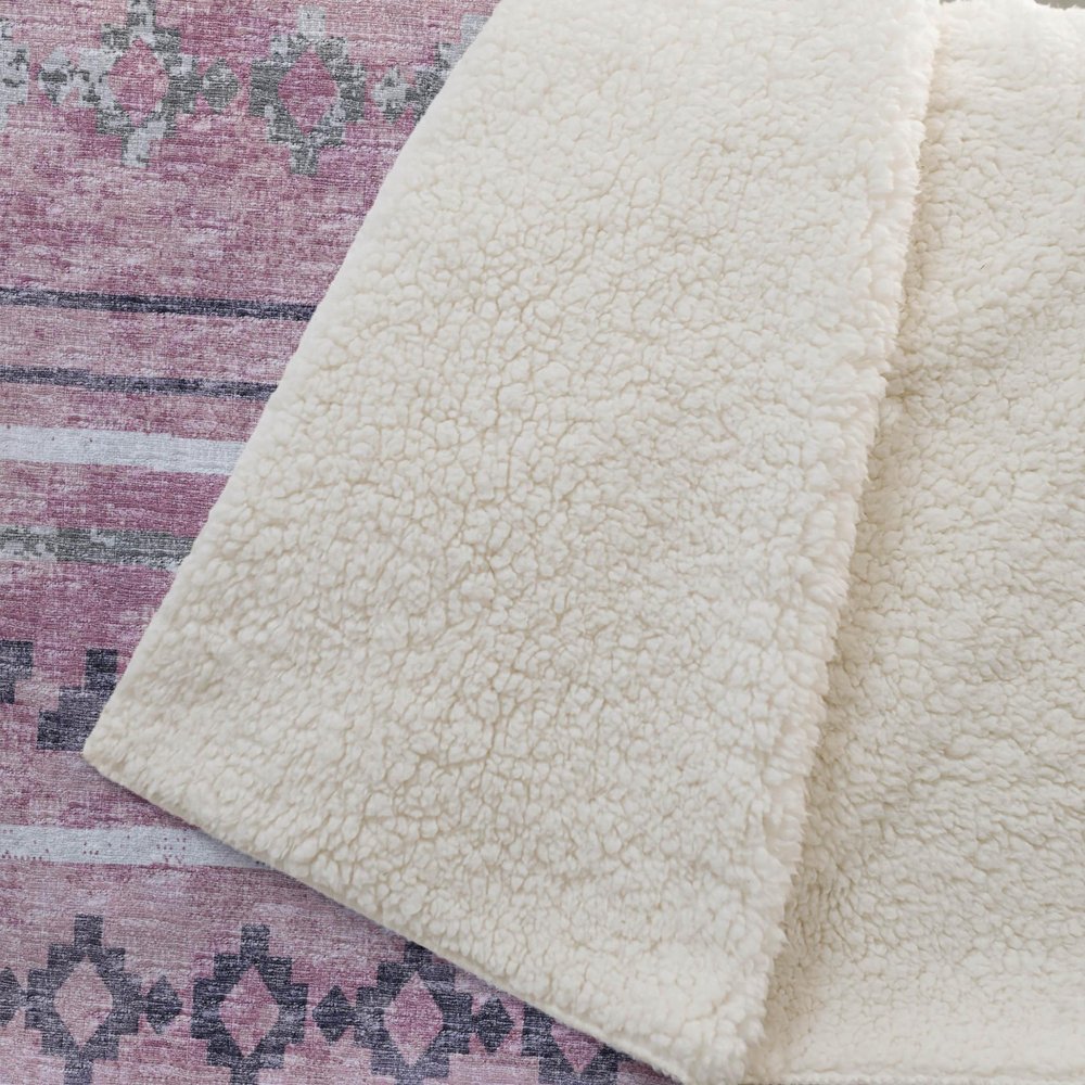 50" X 70" Pink Gray And Ivory Microfiber Geometric Plush Throw Blanket