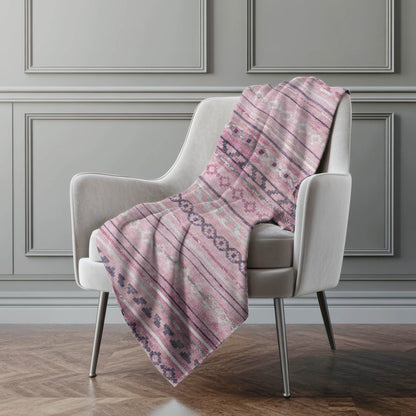 50" X 70" Pink Gray And Ivory Geometric Polyester Woven Plush Throw Blanket