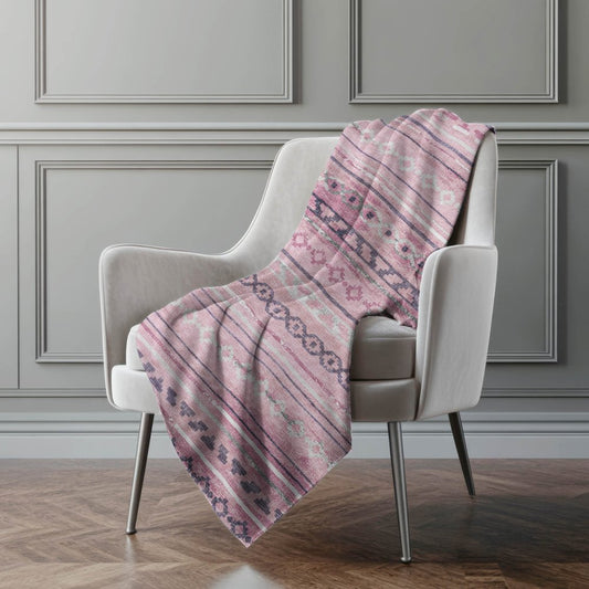 50" X 70" Pink Gray And Ivory Geometric Polyester Woven Plush Throw Blanket