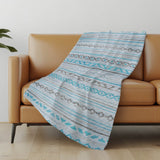 50" X 70" Turquoise And Gray Geometric Polyester Woven Plush Throw Blanket