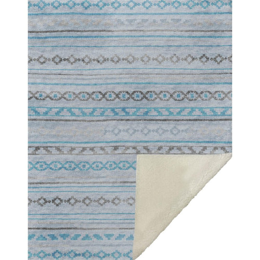 50" X 70" Turquoise And Gray Microfiber Geometric Plush Throw Blanket