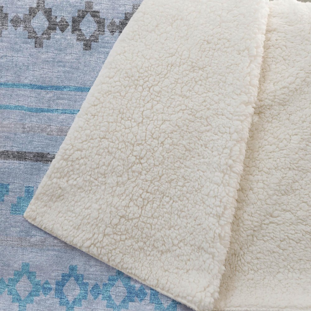 50" X 70" Turquoise And Gray Microfiber Geometric Plush Throw Blanket