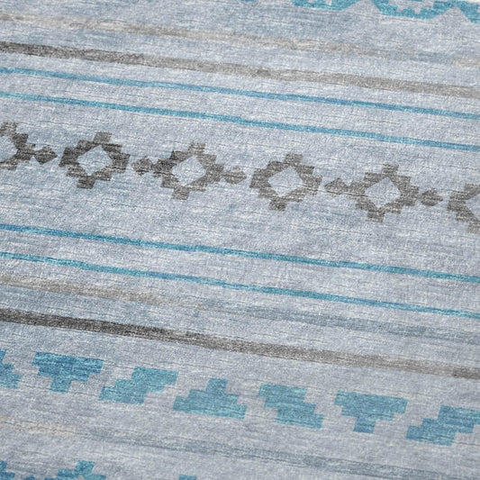 50" X 70" Turquoise And Gray Geometric Polyester Woven Plush Throw Blanket