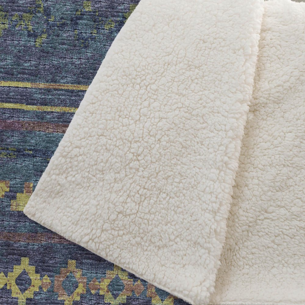 50" X 70" Blue Gold And Green Microfiber Geometric Plush Throw Blanket