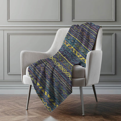 50" X 70" Blue Gold And Green Geometric Polyester Woven Plush Throw Blanket