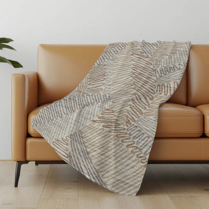 50" X 70" Coffee And Gray Abstract Polyester Woven Plush Throw Blanket