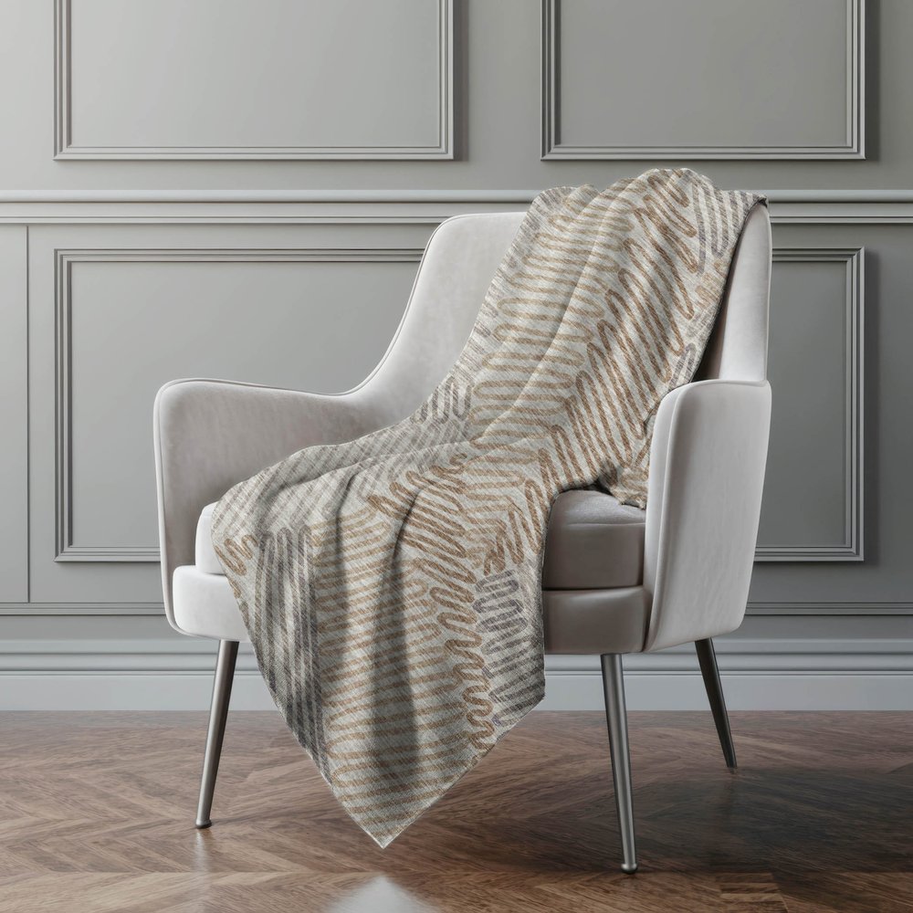 50" X 70" Coffee And Gray Abstract Polyester Woven Plush Throw Blanket