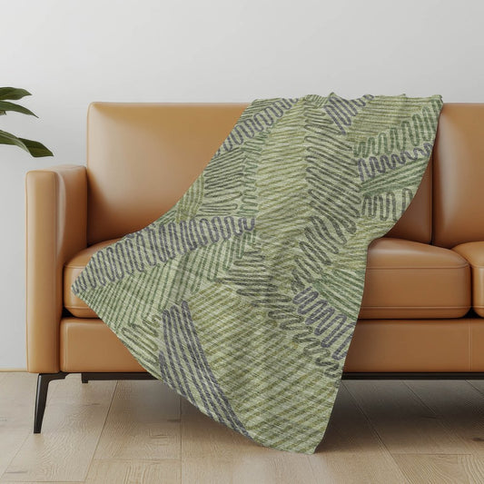 50" X 70" Green And Gray Abstract Polyester Woven Plush Throw Blanket