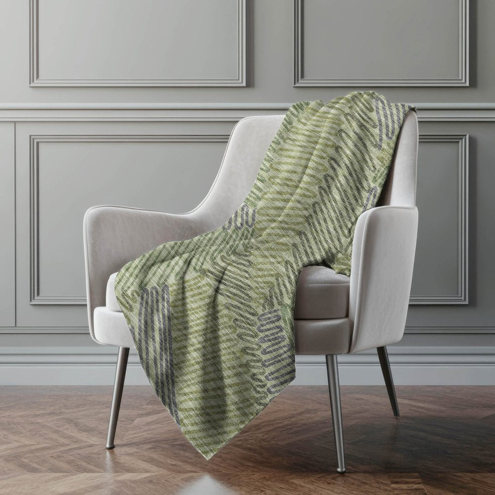 50" X 70" Green And Gray Abstract Polyester Woven Plush Throw Blanket