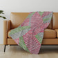 50" X 70" Pink Green And Gray Abstract Polyester Woven Plush Throw Blanket