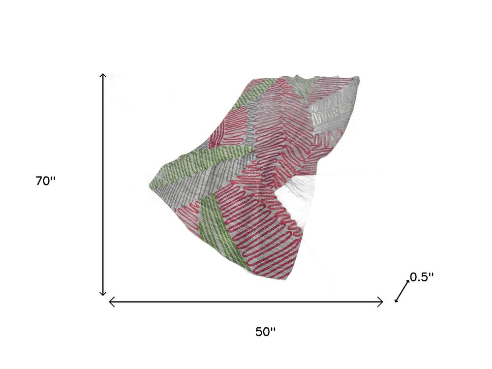 50" X 70" Pink Green And Gray Abstract Polyester Woven Plush Throw Blanket