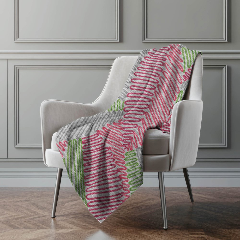 50" X 70" Pink Green And Gray Abstract Polyester Woven Plush Throw Blanket