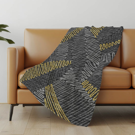 50" X 70" Gray Gold And Charcoal Abstract Polyester Woven Plush Throw Blanket