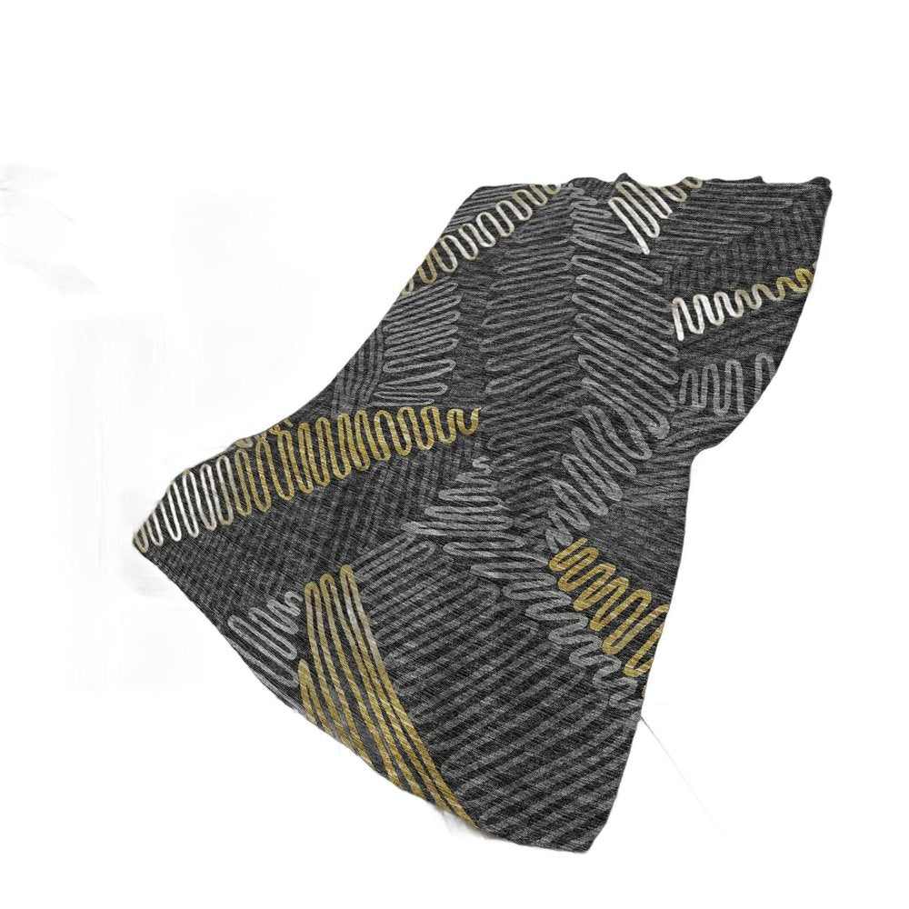50" X 70" Gray Gold And Charcoal Abstract Polyester Woven Plush Throw Blanket